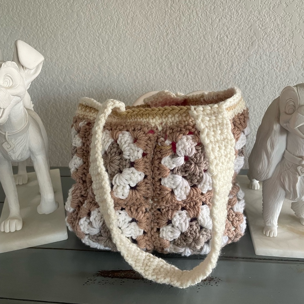 Handcrafted Crochet Tote Bag - Cream and Brown